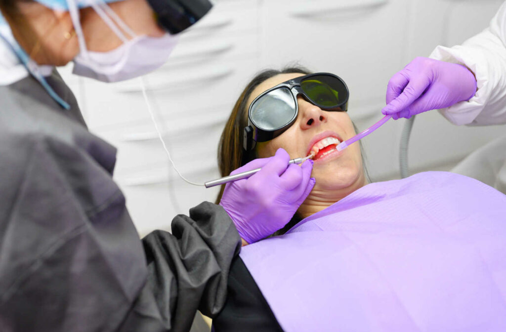 A dental patient having a laser dentistry treatment.